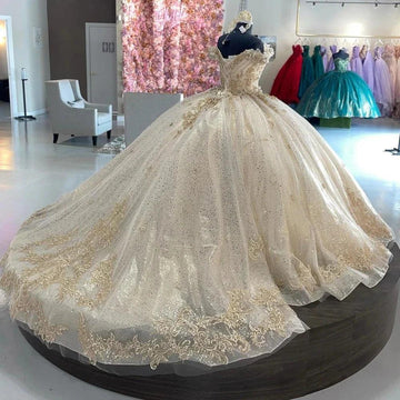 Quince Dress | Glittering Quinceanera Dresses Vestidos De Años Ivory Champagne Lace Princess Dress Birthday Party Gowns Corset