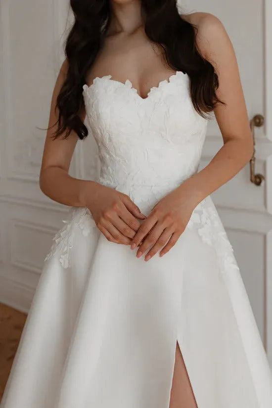 Floral Lace with Detachable Sleeves Wedding Dress Mermaid Simple Bow Princess Satin Vestido De Novia Skirt Court Train Dress Bridal Gown Satin