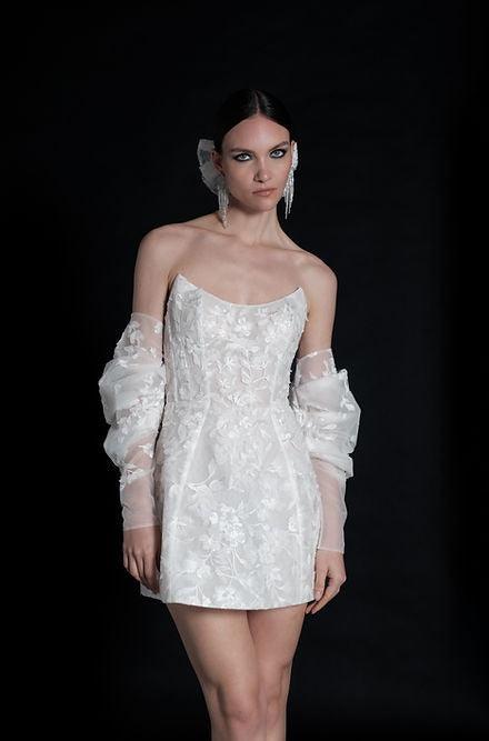 Short Dress Embroidery Flower Modern Princess Bridal Mermaid Vestido De Novia Wedding Dress Satin Gown Bow Satin Court Train Satin