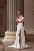 Simple Soft Satin Wedding Dress Modern Mermaid Gown Satin Princess Bow Court Train Vestido De Novia Dress Satin