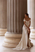 Simple Soft Satin Wedding Dress Modern Mermaid Gown Satin Princess Bow Court Train Vestido De Novia Dress Satin