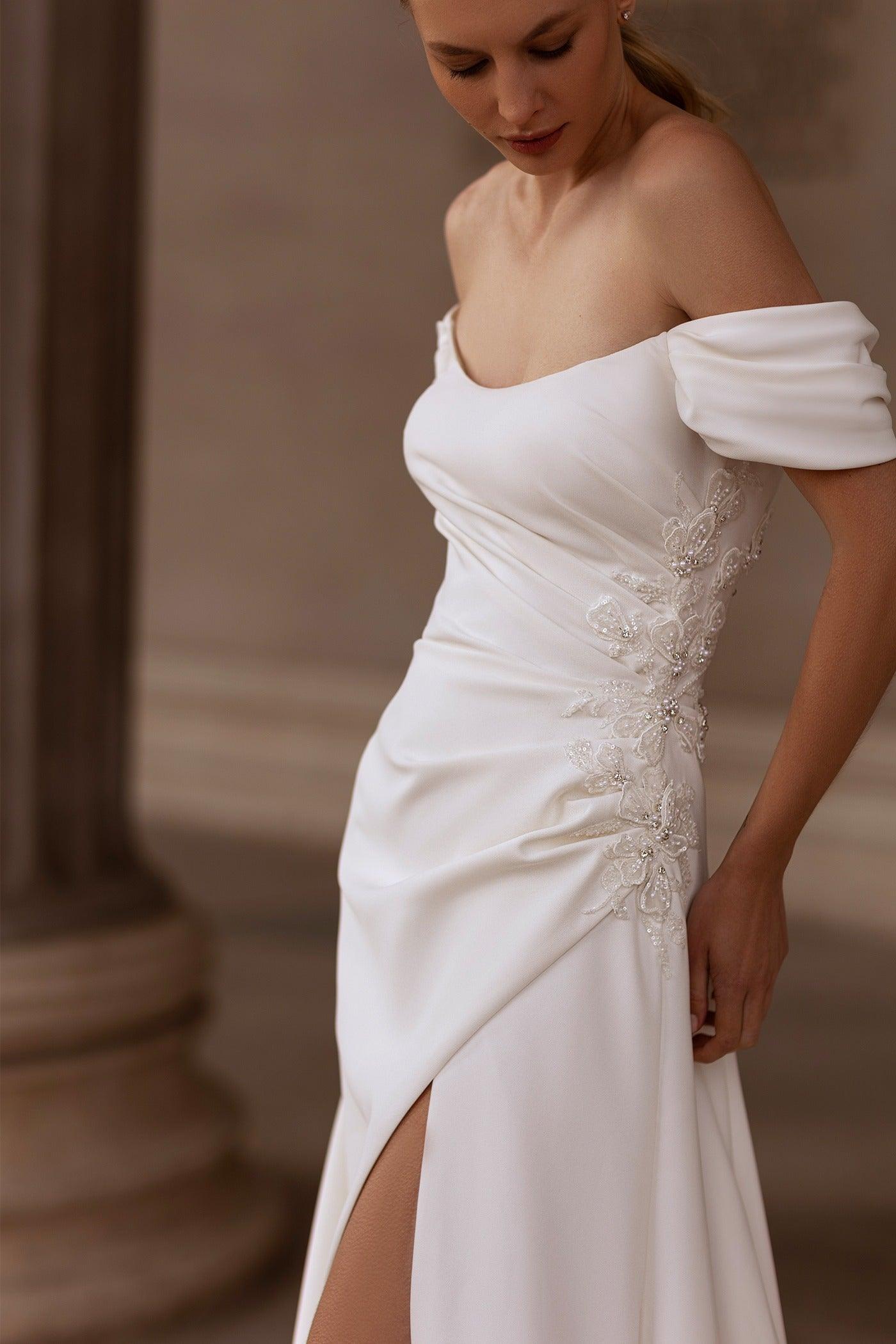 Simple Soft Satin Wedding Dress Modern Mermaid Gown Satin Princess Bow Court Train Vestido De Novia Dress Satin
