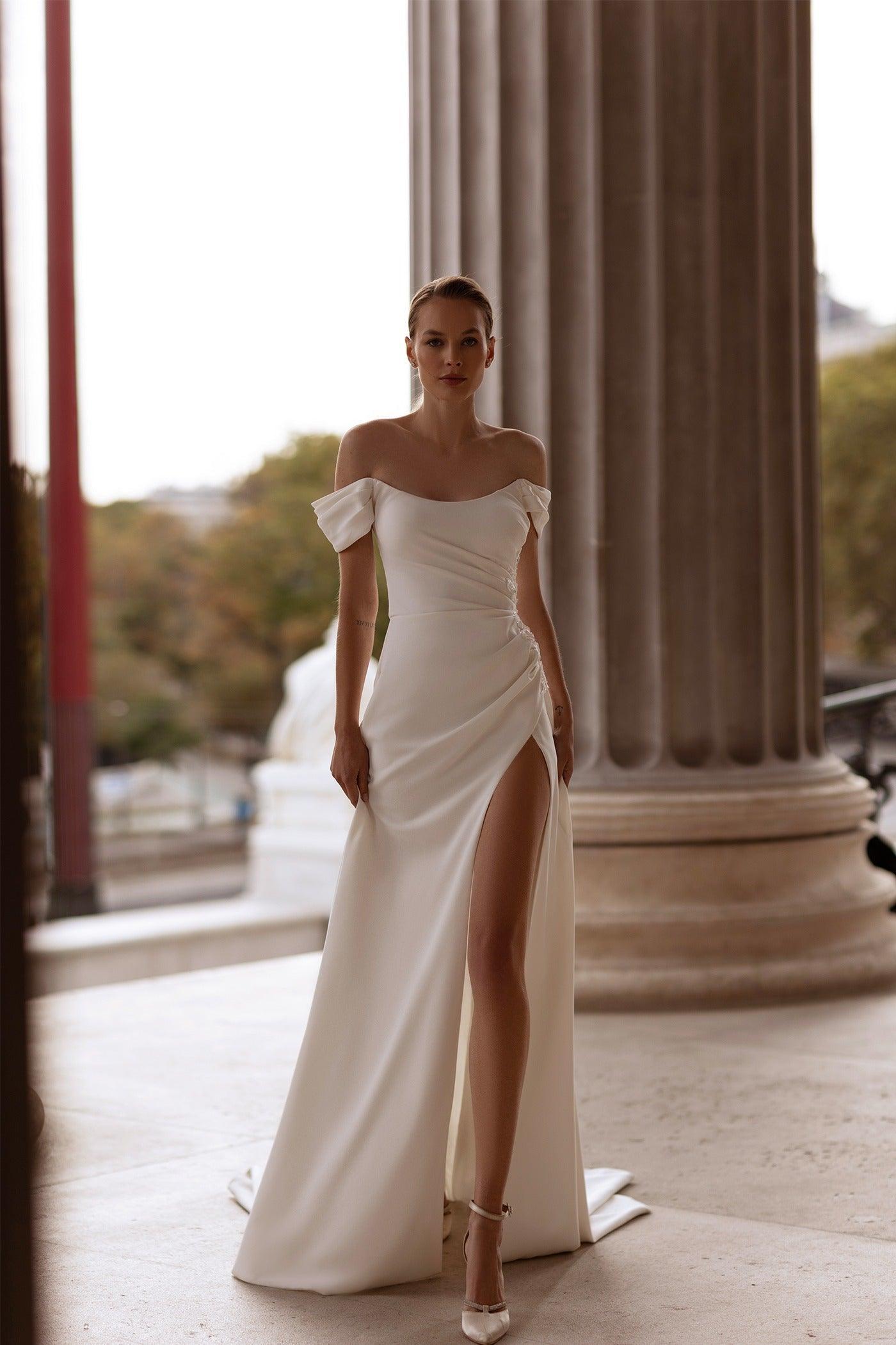 Simple Soft Satin Wedding Dress Modern Mermaid Gown Satin Princess Bow Court Train Vestido De Novia Dress Satin