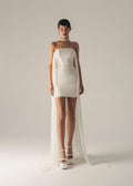 Short Wedding Dress with a Long Cape and a Back with Crossed Shoulder Straps Court Train White Sleeves Bridal Gowns Satin Modern Vestido De Novia Mermaid Princess Satin