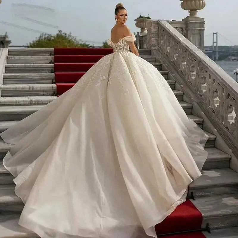 Princess Wedding Dress Sweetheart Shiny Court Train Sexy Off the Shoulder Bride Gown Plus Size Backless Vestido de Noiva