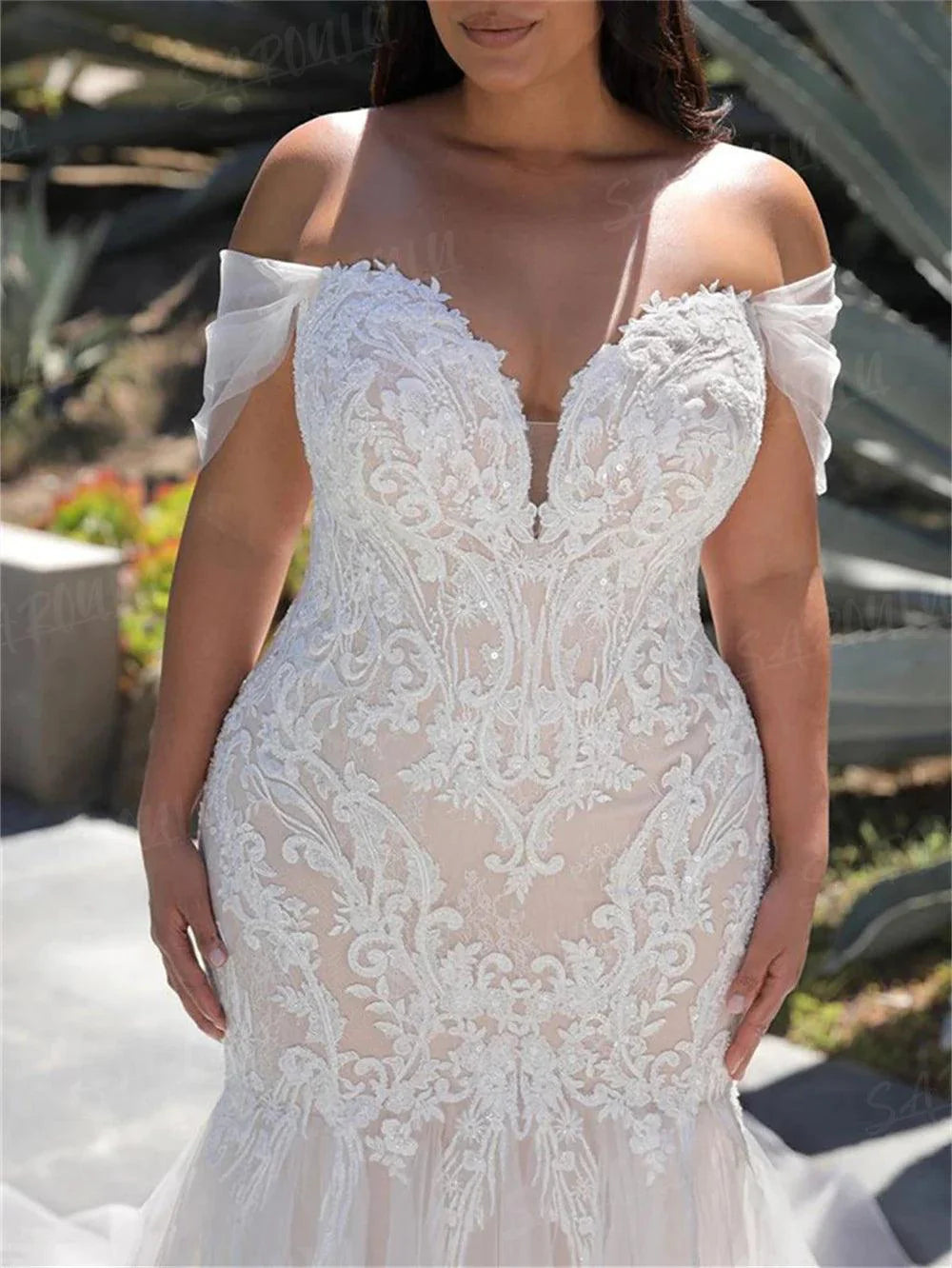 Plus Size Mermaid Wedding Dress Sweetheart Tulle Flared Skirt Off The Shoulder Bride Dresses Bridal Gown Robe De Mariée