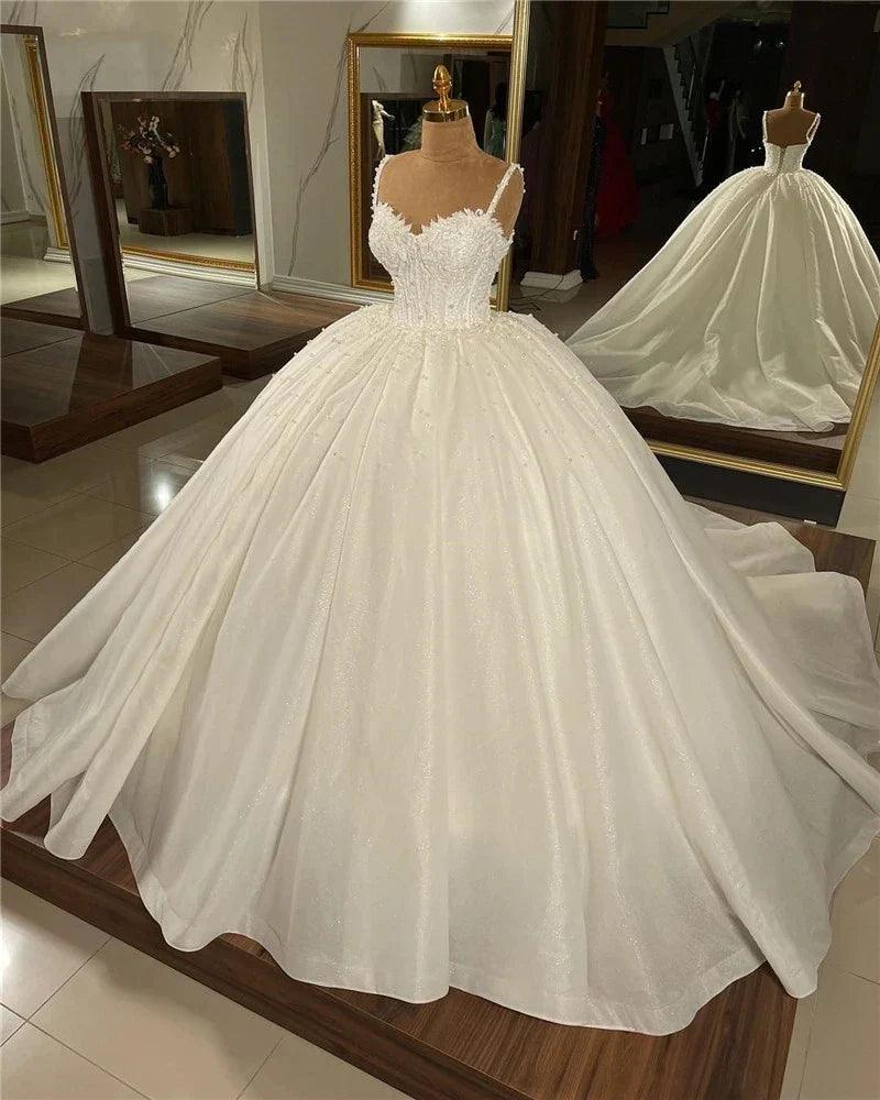 Square Neck Lace Appliqued Bridal Gown For Women Illusion Beach Fluffy Mopping Wedding Dresses Light Robe Bride Dresses
