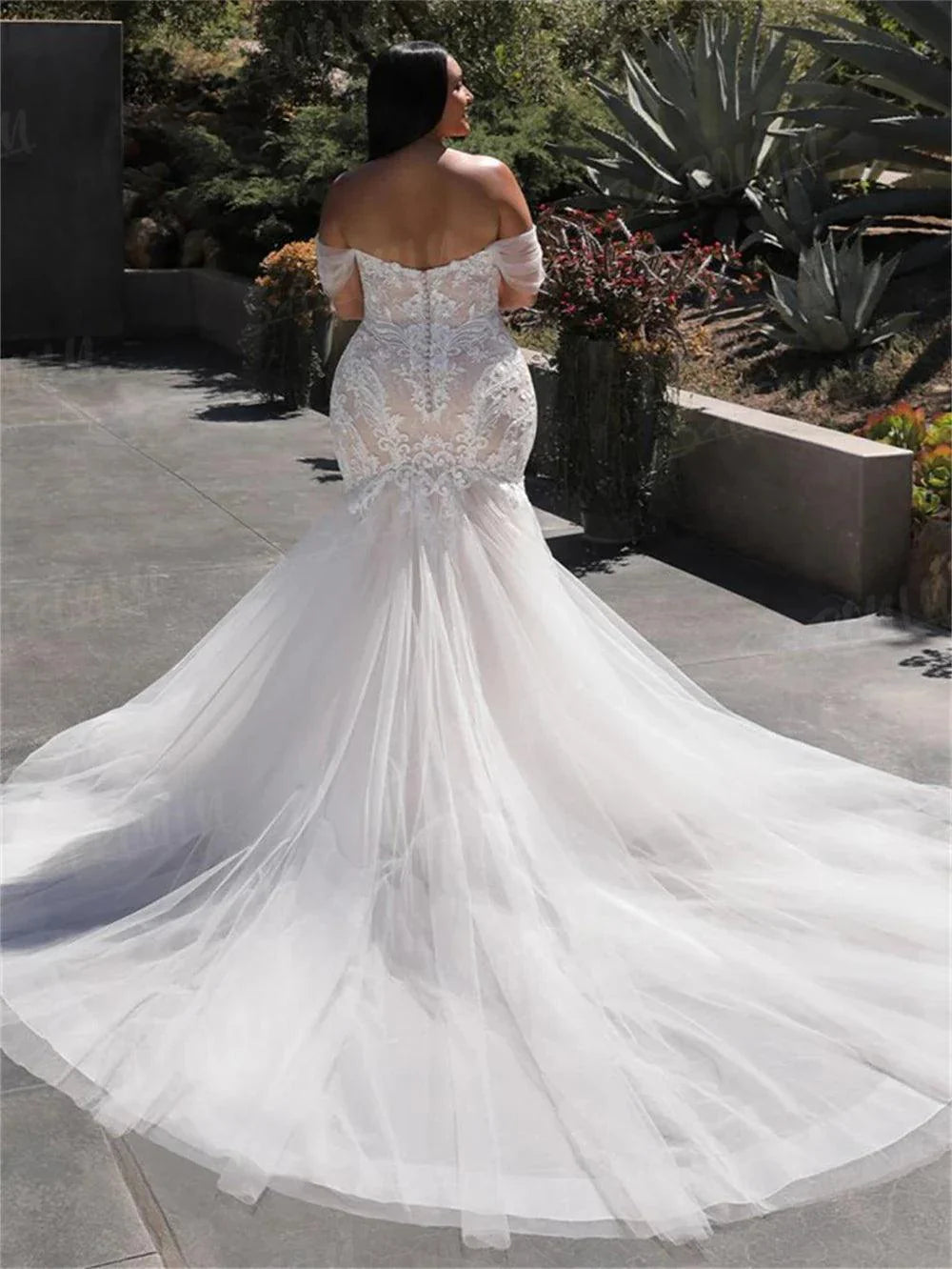 Plus Size Mermaid Wedding Dress Sweetheart Tulle Flared Skirt Off The Shoulder Bride Dresses Bridal Gown Robe De Mariée