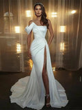 Elegant Tulle Mermaid Wedding Dresses Strapless Pleats Bride Dress Classic Sleeveless Wedding Gowns Ivory