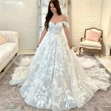 Princess Boho Wedding Dresses For Women Off the Shoulder Sweetheart Lace Appliques Bridal Gown Ball Gown Ivory