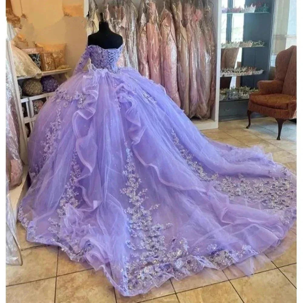 Quince Dress | Luxury Glittering Lavender Quinceanera Dresses Birthday Party Prom Princess Ball Gown Vestidos De 15 Anos Corset