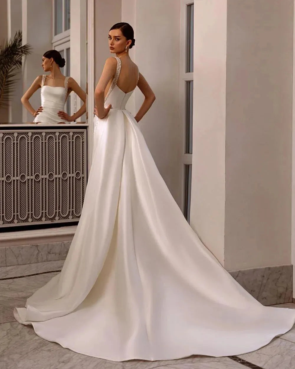 detachable 2 In 1 Mermaid Wedding Dress Bead Organza With Embroidery Sweetheart Back Backless Bride Sleeveless Vestido De Novia Satin