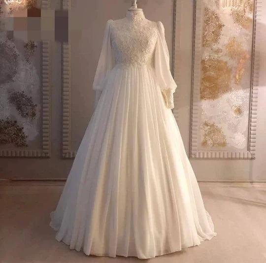 Muslim Lace Wedding Dresses Bridal Gowns White