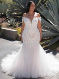 Plus Size Mermaid Wedding Dress Sweetheart Tulle Flared Skirt Off The Shoulder Bride Dresses Bridal Gown Robe De Mariée As Picture