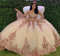 Quince Dress | Sweetheart Quinceanera Dresses For 15 Party Detachable Sleeves Applique Formal Birthday Princess Gowns HOT champagne