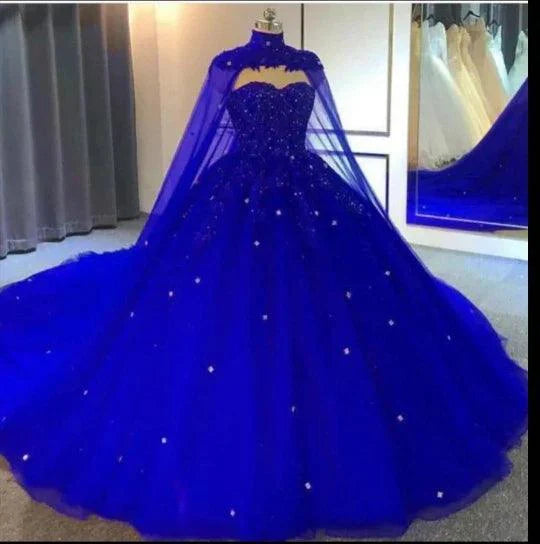 Quince Dress | Luxury Quinceanera Dresses With Cape Beading Crystals Vestidos De 15 Anos Princess Birthday Party Ball Gown Corset Blue