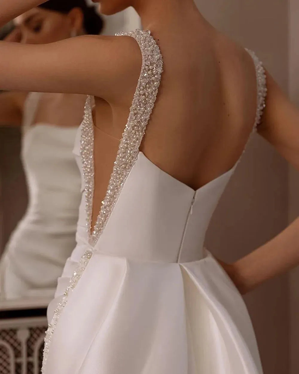 detachable 2 In 1 Mermaid Wedding Dress Bead Organza With Embroidery Sweetheart Back Backless Bride Sleeveless Vestido De Novia Satin