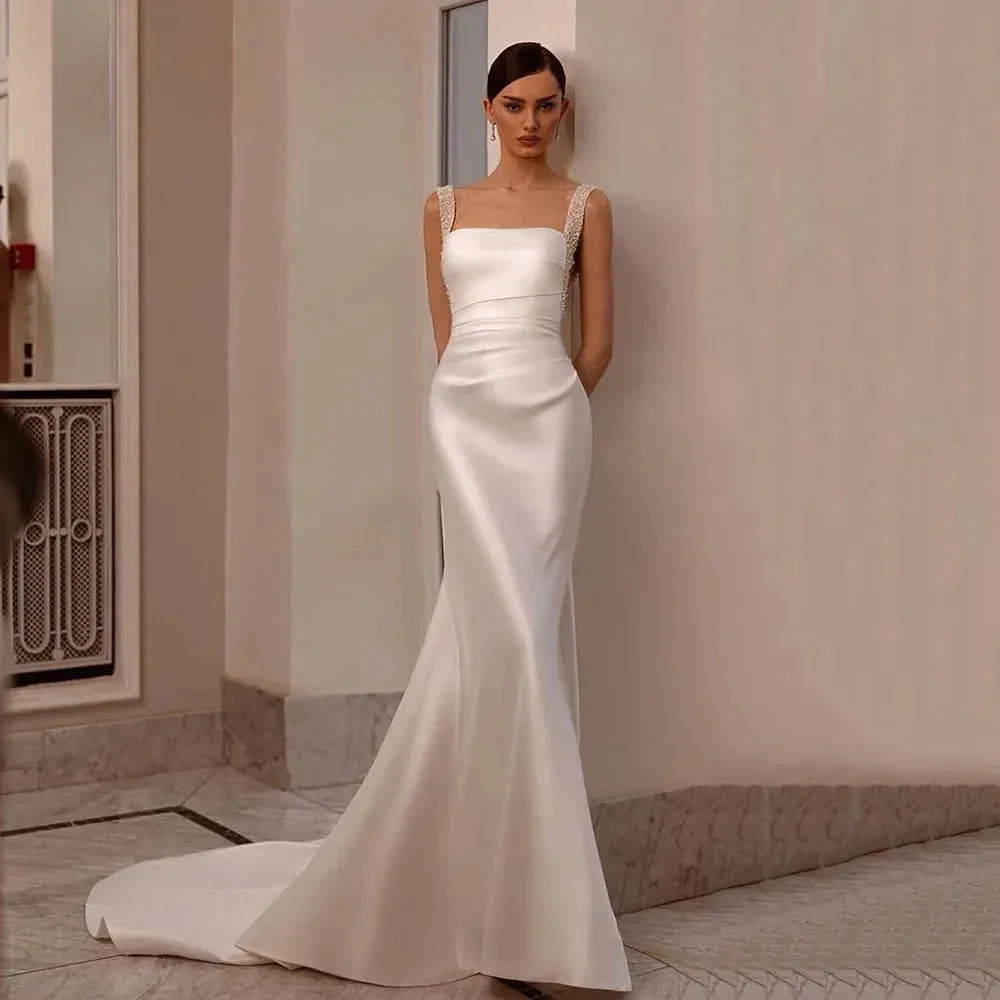 detachable 2 In 1 Mermaid Wedding Dress Bead Organza With Embroidery Sweetheart Back Backless Bride Sleeveless Vestido De Novia Train 2 In 1 50cm Satin