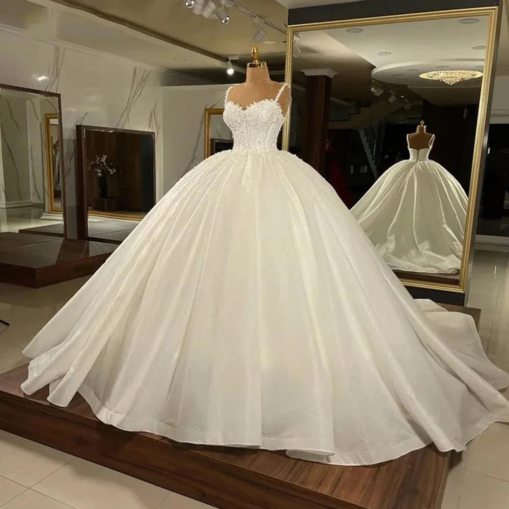 Gorgeous Women's Wedding Dresses Shiny Bead String Elegant Sweetheart A-Line Princess Bridal Gowns Formal Beach Party Plus Size Beige