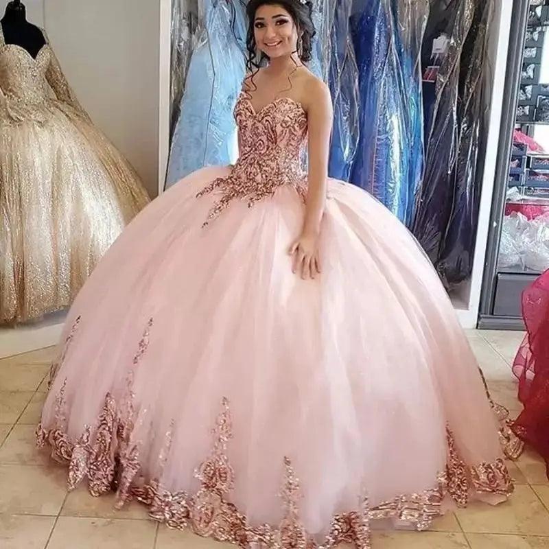 Quince Dress | Royal Blue Off-Shoulder Ball Gown Quinceanera Dress Vestidos De 15 Anos Fashion 3D Flower Tulle Princess Party Gown Pink