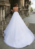 Graceful White Mermaid Wedding Dresses Detachable Train 3 in 1 Lace Applique Sheer Neck Bridal Gown Backless Robe De Mariée Mermaid