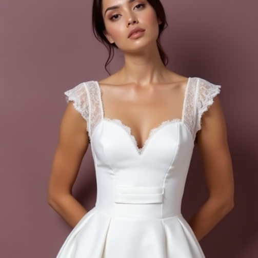 Short Wedding Dress and Mini Dress with a Belted Waist for a Defined Silhouette