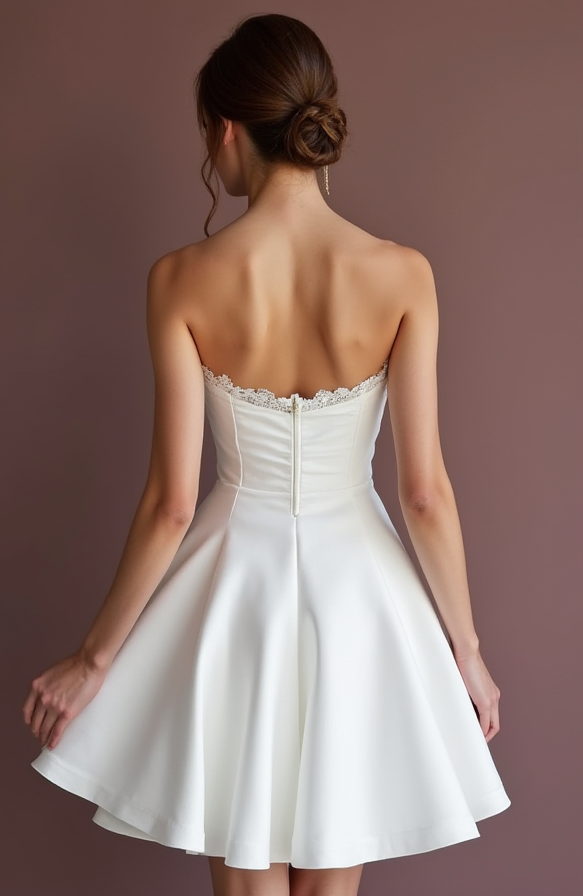 Modern Short Wedding Dress and Mini Dress with a Sleek Strapless Bodice