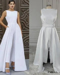 Elegant Wedding Jumpsuits For Bride With Skirt Pockets A-Line Bridal Pants Sleeveless Satin Vestido De Novia wedding dress