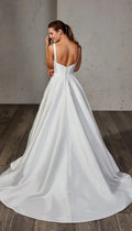 Civil V-Neck Wedding Dresses Square Collar Satin Bridal Gowns A-line Backless Buttons Bride Party Spaghetti Straps Satin