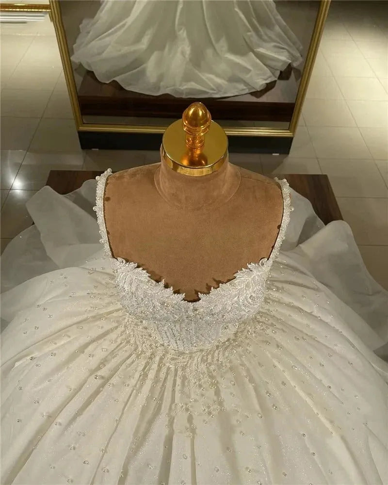 Gorgeous Women's Wedding Dresses Shiny Bead String Elegant Sweetheart A-Line Princess Bridal Gowns Formal Beach Party Plus Size