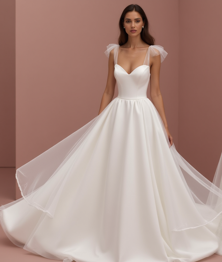 Dreamy White Princess Bridal Gown with Beaded Bodice and Cathedral-Length Train