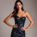 Trendy Black Evening Dress & Prom Dress with Crystal Straps and Fitted Silhouette