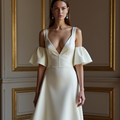 A-Line White Wedding Dress with a High-Neck Design for a Chic Look