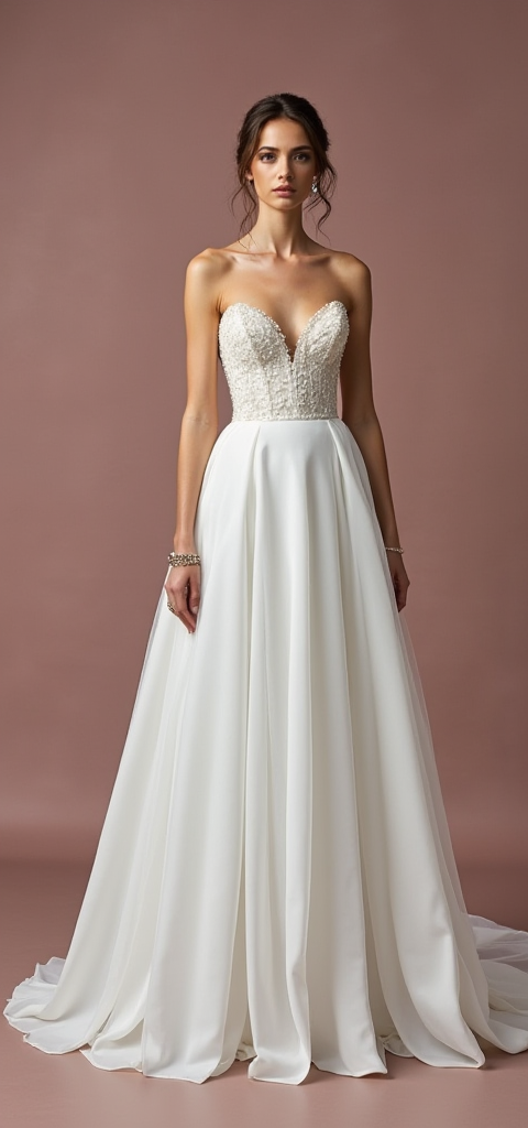 Romantic A-Line Gown with a Flowing Chiffon Skirt