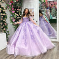 Quince Dress | Lilac Quinceanera Dresses Off-Shoulder Long Sleeves Beading Lace Vestidos De 15 Anos Birthday Party Prom Ball Gown